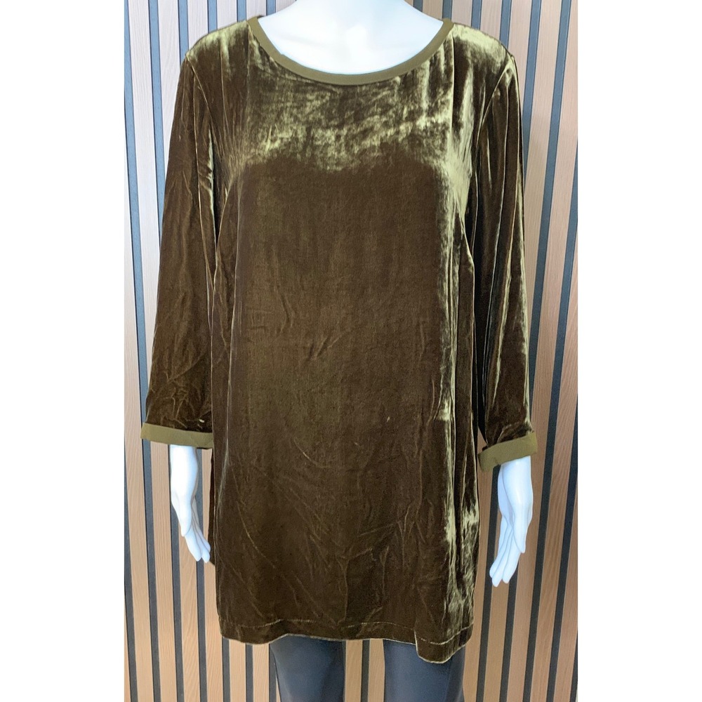 J. Jill Velvet Tunic Top 1X Women's Green Silk Blend Long Sleeve Scoop Neck
